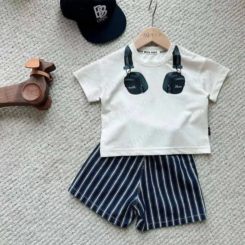 ベビー・幼児用ヘッドホンコレクションTシャツまたはストライプショートパンツ - image 1
