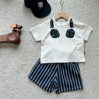 ベビー・幼児用ヘッドホンコレクションTシャツまたはストライプショートパンツ - image 1