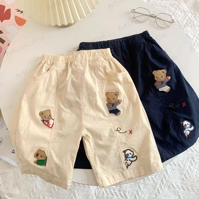幼児男の子用動物刺繍入りショートパンツ - ベージュ - 4～5歳 - image 1