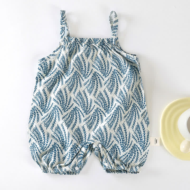 ベビーコットン製スモック刺繍入り花柄ストラップ付きバブルロンパース - 青 - 2～3歳 - image 4