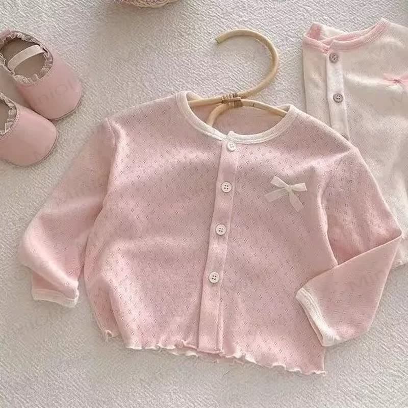 幼児用女の子向けポインテルリボンニットカーディガンコート - ピンク - 6～7歳 - image 3