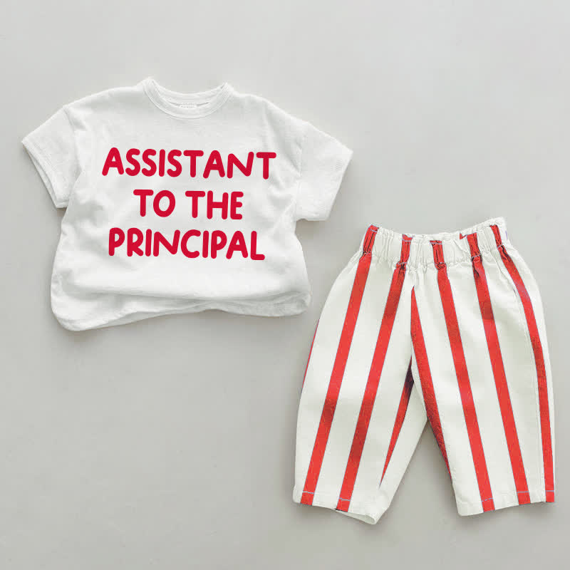 ASSISTANT TO THE PRINCIPAL幼児用 赤 縦縞 2点セット - 白と赤 - 4～5歳 - image 1