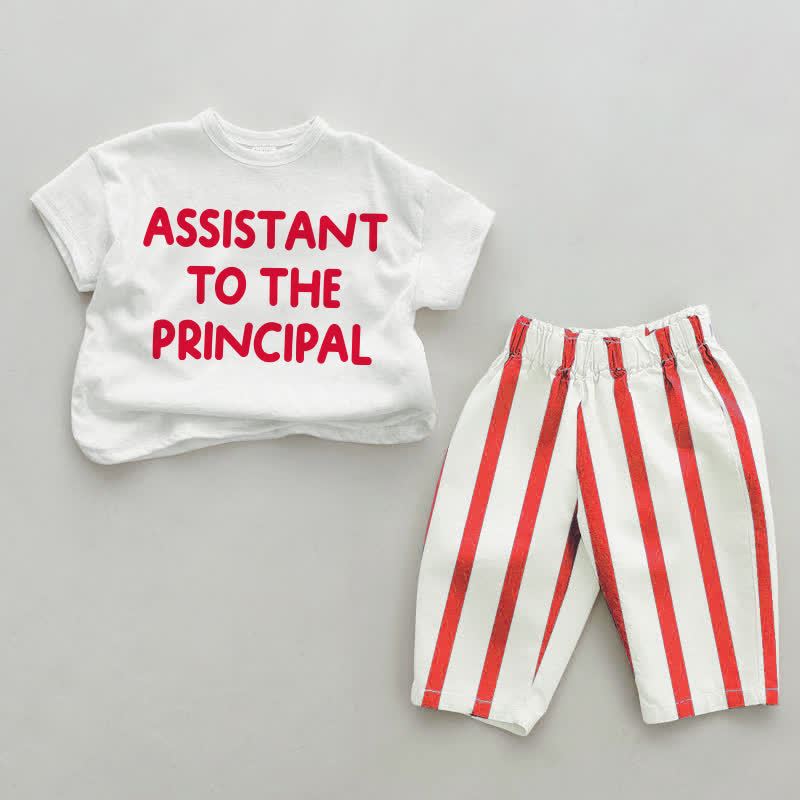 ASSISTANT TO THE PRINCIPAL幼児用 赤 縦縞 2点セット - 白と赤 - 4～5歳 - image 1