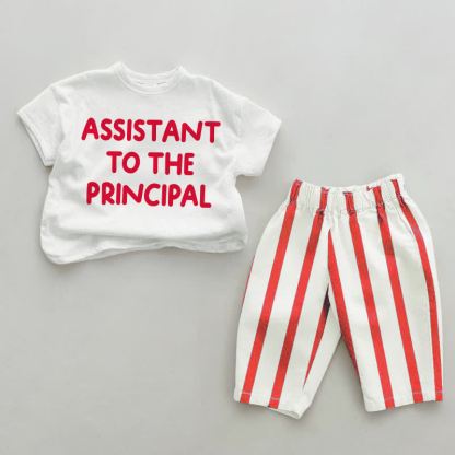 ASSISTANT TO THE PRINCIPAL幼児用 赤 縦縞 2点セット - 白と赤 - 4～5歳 - image 1