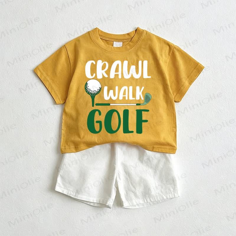 CRAWL WALK GOLFベビーTシャツ＆ショーツ 2点セット - 黄色と白 - 3～5歳 - image 1