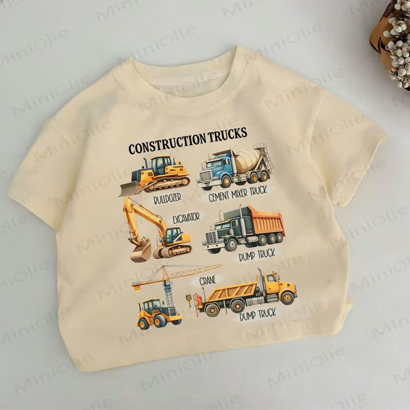 CONSTRUCTION TRUCKSの幼児男の子用カーキTシャツ - カーキ - 6～7歳 - image 1