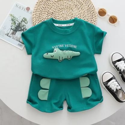 幼児用 3D クロコダイル アップリケ Tシャツ＆ショートパンツ 2点セット - 緑 - 6～7歳 - image 2