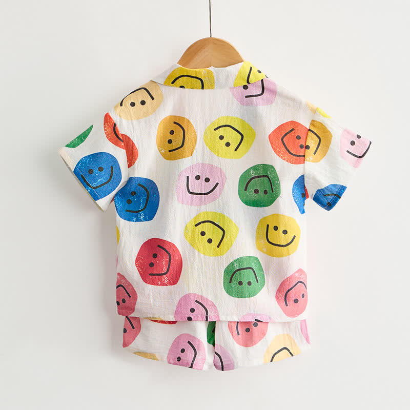 幼児男の子用スマイルフェイスプリントシャツ＆ショートパンツ2点セット - image 2