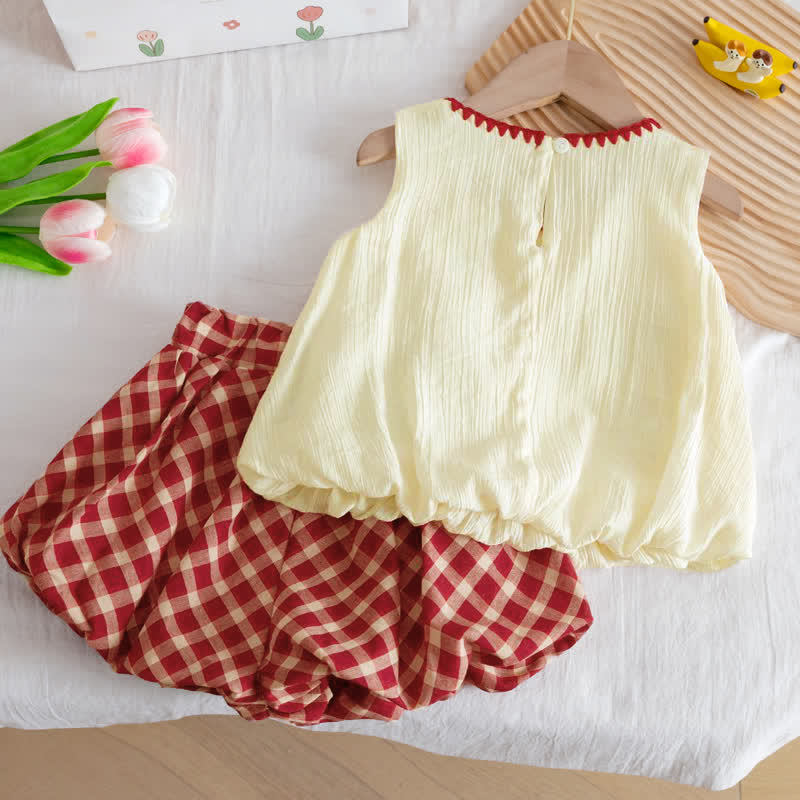 幼児用女の子向けキノコ刺繍入りノースリーブトップス＆ショートパンツ 2点セット - image 2