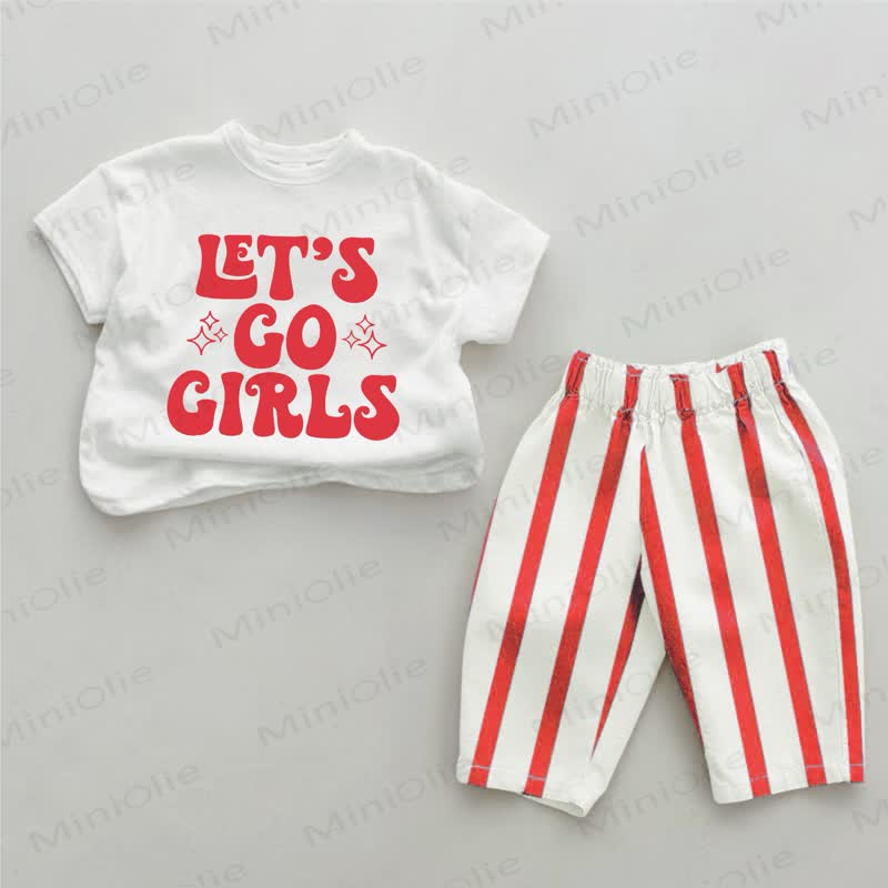 LET'S GO GIRLS幼児用 レッド縦ストライプ 2点セット - 白と赤 - 4～5歳 - image 1