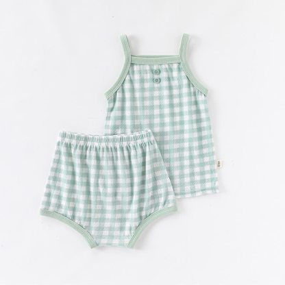 ベビー・幼児用女の子向けギンガムチェック柄キャミソールトップス＆ショートパンツ 2点セットパジャマ - 緑 - 2～3歳 - image 2