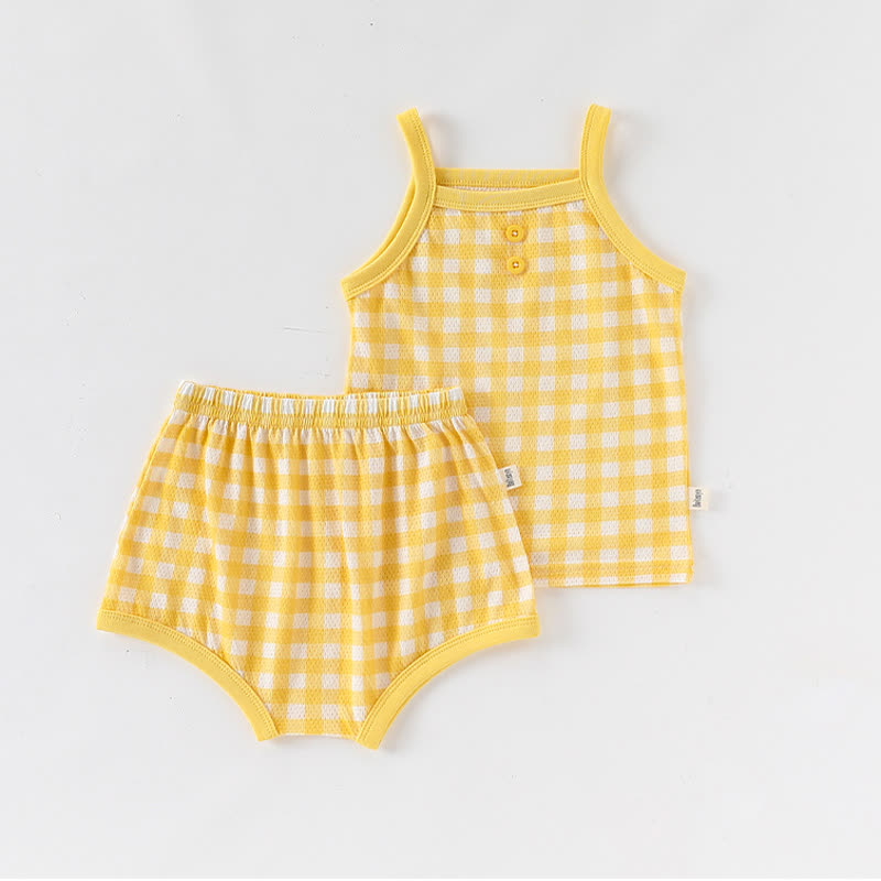 ベビー・幼児用女の子向けギンガムチェック柄キャミソールトップス＆ショートパンツ 2点セットパジャマ - 黄色 - 2～3歳 - image 3