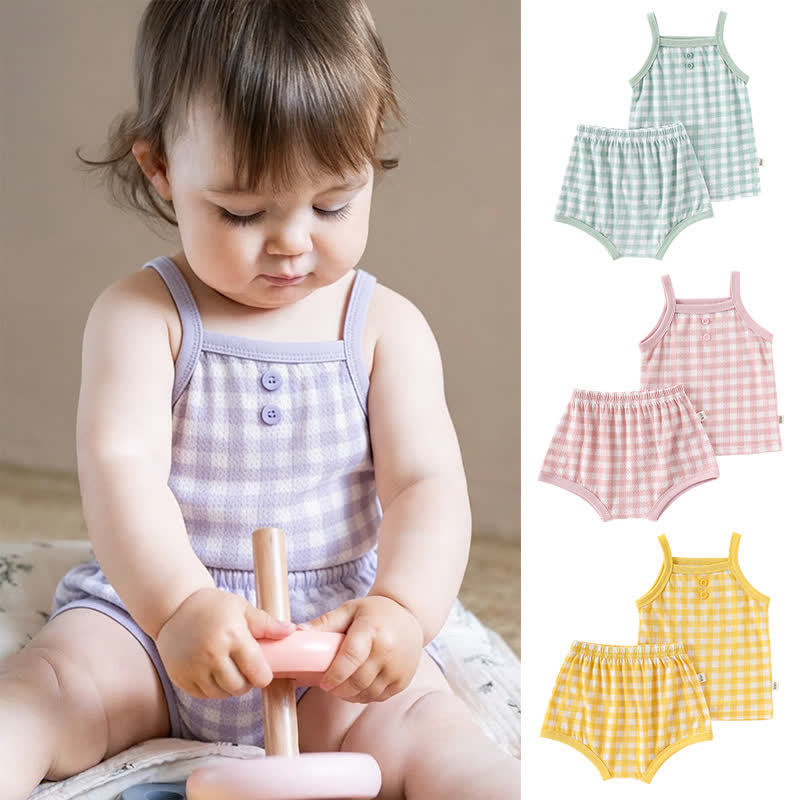 ベビー・幼児用女の子向けギンガムチェック柄キャミソールトップス＆ショートパンツ 2点セットパジャマ - image 1