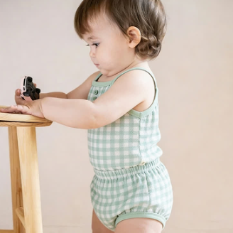 ベビー・幼児用女の子向けギンガムチェック柄キャミソールトップス＆ショートパンツ 2点セットパジャマ - image 9