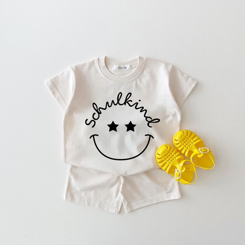 SCHULKINDベビー用 ホワイト スマイリーフェイス Tシャツ＆ショートパンツ 2点セット - 白 - 18～24ヶ月 - image 1