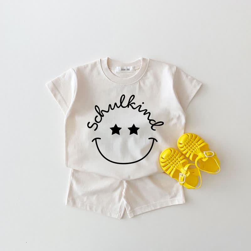 SCHULKINDベビー用 ホワイト スマイリーフェイス Tシャツ＆ショートパンツ 2点セット - 白 - 18～24ヶ月 - image 1