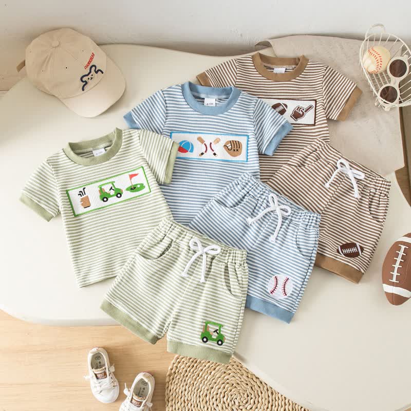 ベビー・幼児男の子用 スポーツプリントストライプTシャツ＆ショートパンツ 2点セット - image 1