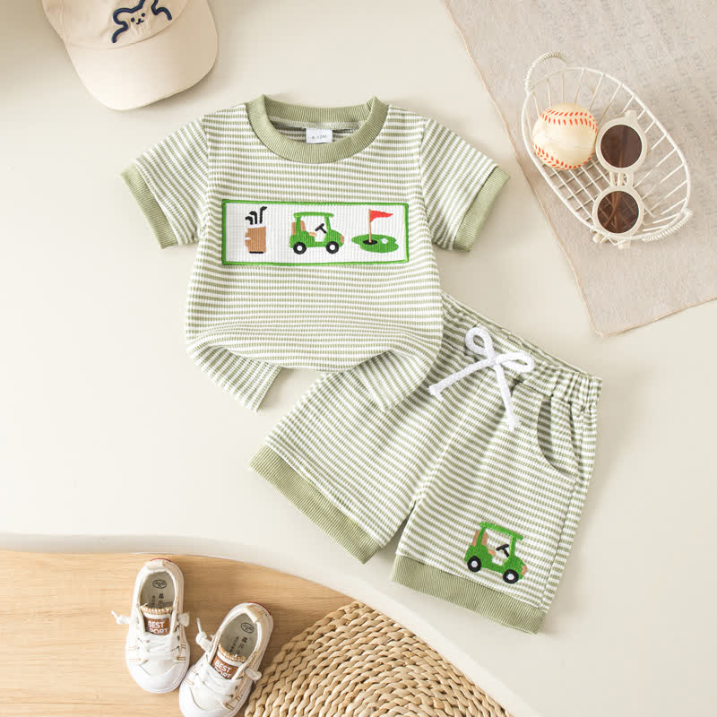 ベビー・幼児男の子用 スポーツプリントストライプTシャツ＆ショートパンツ 2点セット - 緑 - 3-4Y - image 2