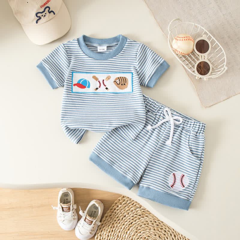 ベビー・幼児男の子用 スポーツプリントストライプTシャツ＆ショートパンツ 2点セット - 青 - 3-4Y - image 3