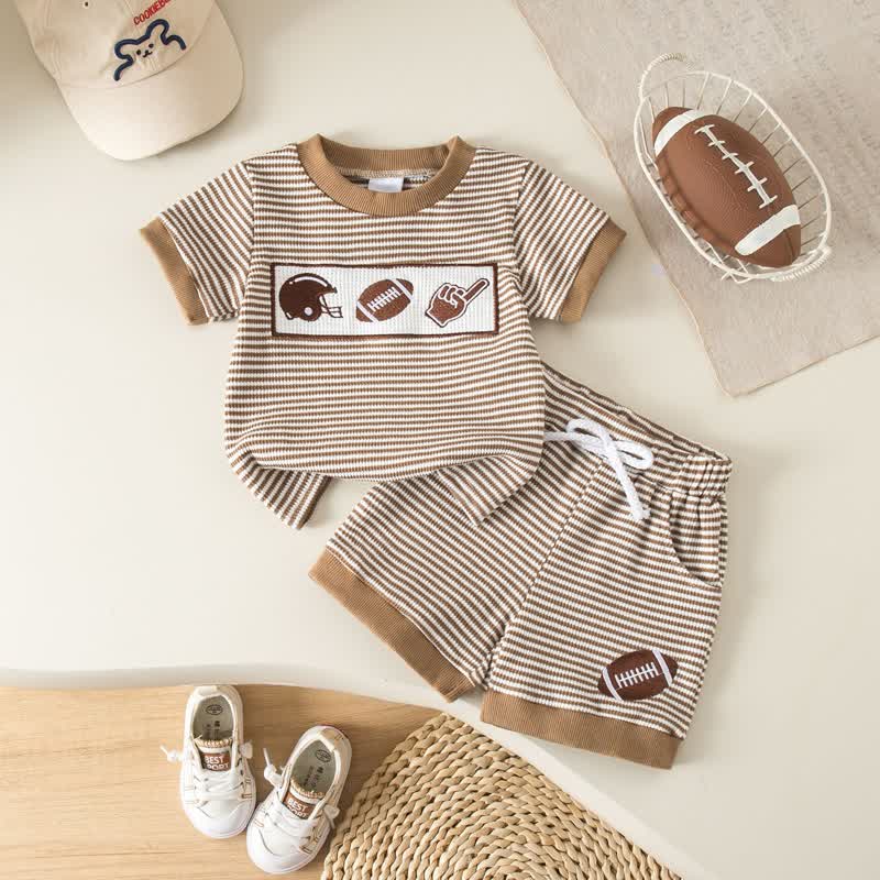 ベビー・幼児男の子用 スポーツプリントストライプTシャツ＆ショートパンツ 2点セット - 茶色 - 3-4Y - image 4