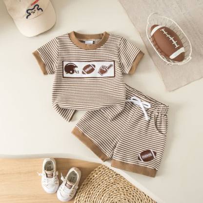 ベビー・幼児男の子用 スポーツプリントストライプTシャツ＆ショートパンツ 2点セット - 茶色 - 3-4Y - image 4