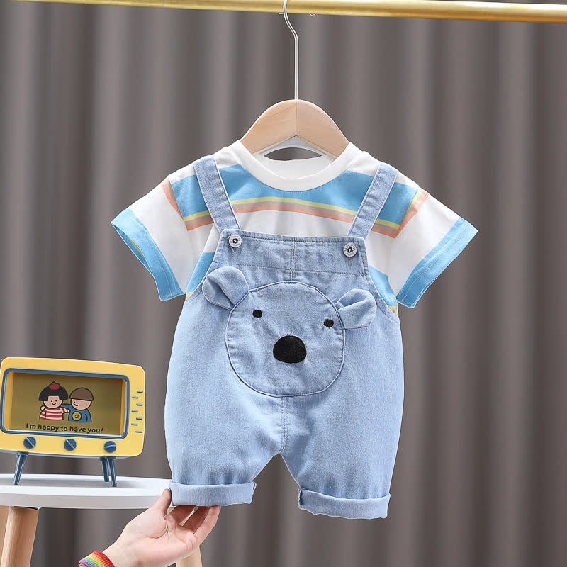 ベビー幼児用クマ柄ストライプTシャツ＆オーバーオール2点セット - 青 - 3～4歳 - image 2