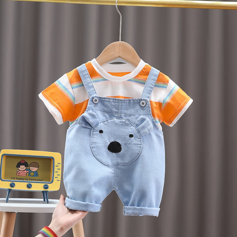 ベビー幼児用クマ柄ストライプTシャツ＆オーバーオール2点セット - オレンジ - 3～4歳 - image 3