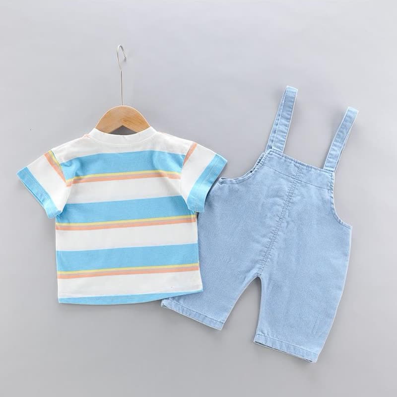 ベビー幼児用クマ柄ストライプTシャツ＆オーバーオール2点セット - image 4