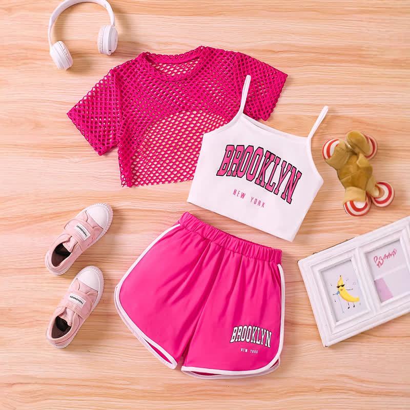 BROOKLYN NEW YORK幼児用女の子トップス＆ショートパンツ 3点セット - ピンク - 9～10歳 - image 1