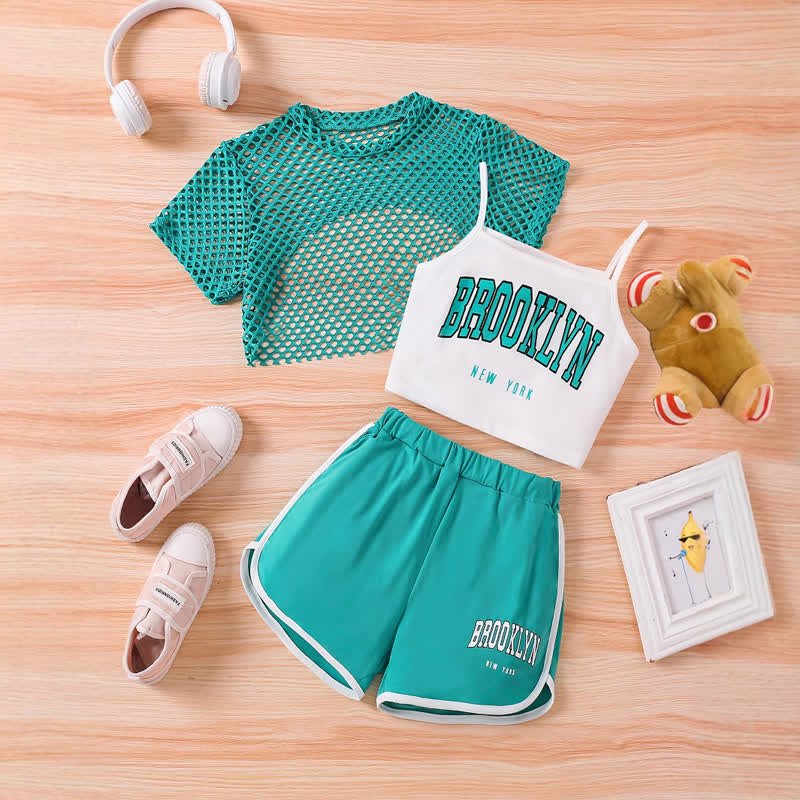 BROOKLYN NEW YORK幼児用女の子トップス＆ショートパンツ 3点セット - 緑 - 9～10歳 - image 2