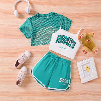 BROOKLYN NEW YORK幼児用女の子トップス＆ショートパンツ 3点セット - 緑 - 9～10歳 - image 2