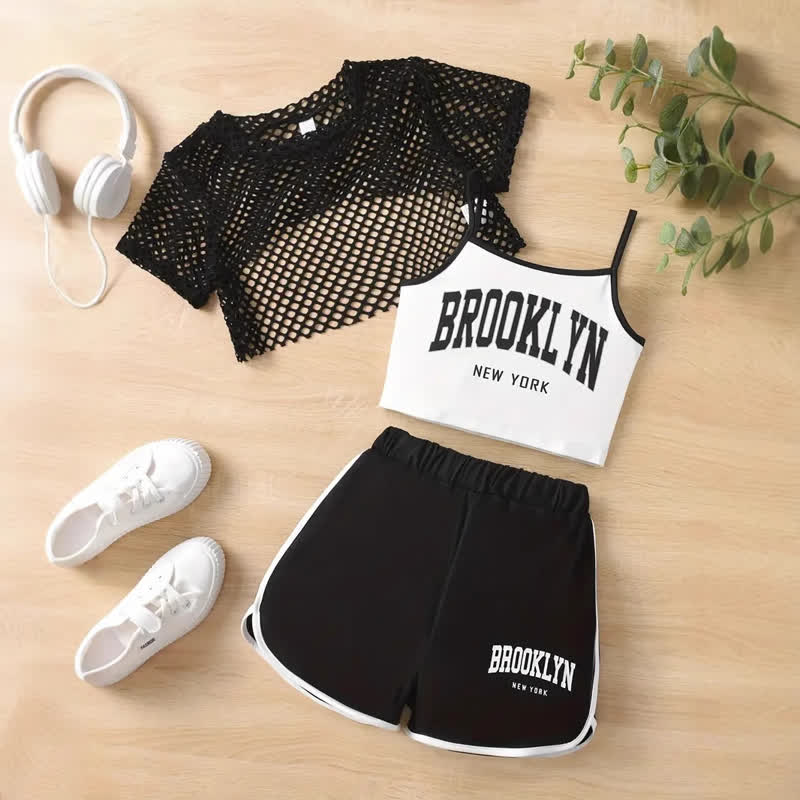 BROOKLYN NEW YORK幼児用女の子トップス＆ショートパンツ 3点セット - 黒 - 9～10歳 - image 4
