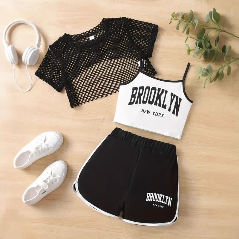 BROOKLYN NEW YORK幼児用女の子トップス＆ショートパンツ 3点セット - 黒 - 9～10歳 - image 4
