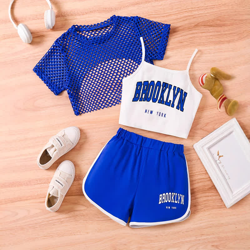 BROOKLYN NEW YORK幼児用女の子トップス＆ショートパンツ 3点セット - 青 - 9～10歳 - image 3