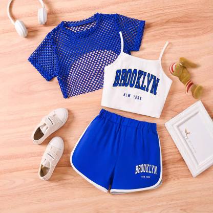 BROOKLYN NEW YORK幼児用女の子トップス＆ショートパンツ 3点セット - 青 - 9～10歳 - image 3