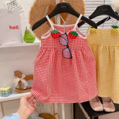 幼児用女の子フルーツギンガムキャミDress - 赤 - 8-9T - image 2