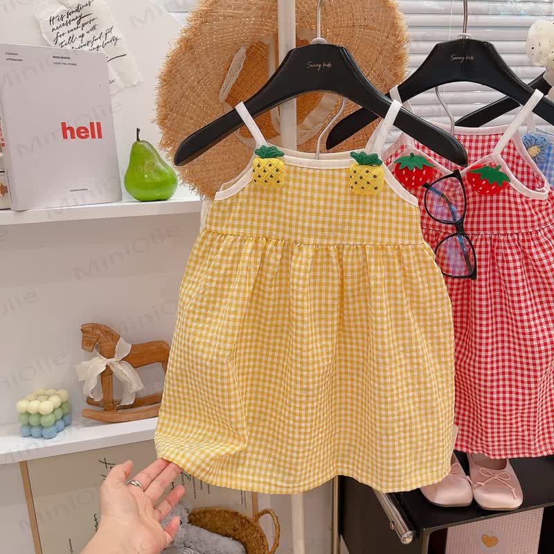 幼児用女の子フルーツギンガムキャミDress - 黄色 - 8-9T - image 3