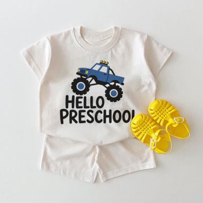 HELLO PRESCHOOLベビー用ホワイトTシャツ＆ショートパンツ 2点セット - 白 - 18～24ヶ月 - image 1
