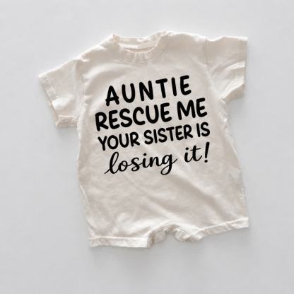 AUNTIE RESCUE ME YOUR SISTER IS LOSING IT!ベビー用ホワイトロンパース - 白 - 18～24ヶ月 - image 1