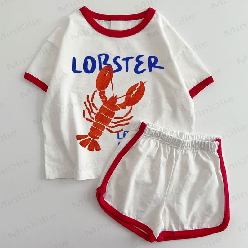 LOBSTERベビー用 ホワイト＆レッド Tシャツ＆ショートパンツ 2点セット - 白と赤 - 3～5歳 - image 1