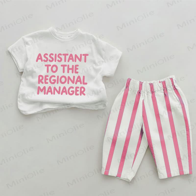 ASSISTANT TO THE REGIONAL MANAGER　ベビーガールズ用ピンク縦ストライプ2点セット - ホワイト＆ピンク - 2～3歳 - image 1