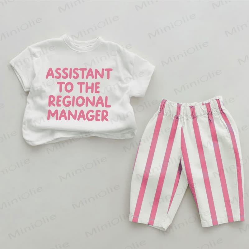 ASSISTANT TO THE REGIONAL MANAGER　ベビーガールズ用ピンク縦ストライプ2点セット - ホワイト＆ピンク - 2～3歳 - image 1