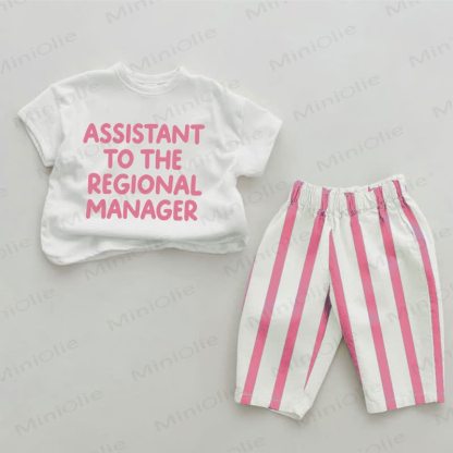 ASSISTANT TO THE REGIONAL MANAGER　ベビーガールズ用ピンク縦ストライプ2点セット - ホワイト＆ピンク - 2～3歳 - image 1