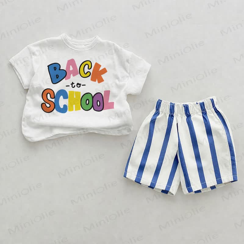 BACK TO SCHOOL！ベビーブルーの縦ストライプ柄ショートパンツ2点セット - ホワイト＆ブルー - 2～3歳 - image 1