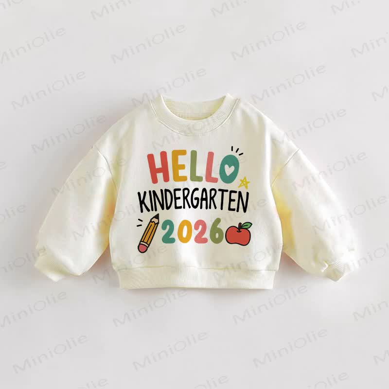 HELLO KINDERGARTEN 2026ベビー幼児用スローガン入りクリームスウェットシャツ - クリーム - 3～5歳 - image 1