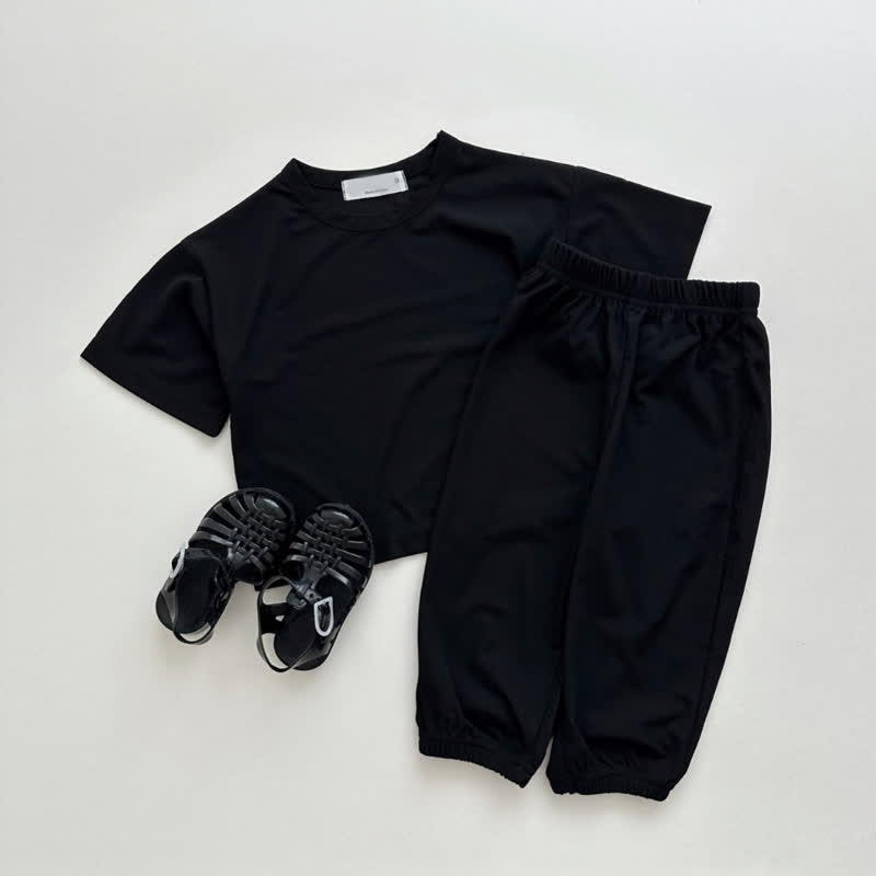 幼児用ベビー無地Tシャツ＆パンツ2点セットパジャマ - 黒 - 6～7歳 - image 3