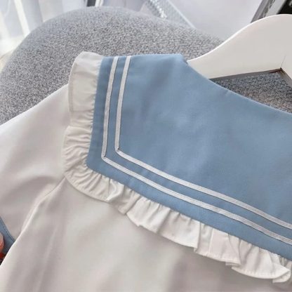 幼児・キッズ 女の子用 セーラー風フリル襟Tシャツ＆スカート 2点セット - image 4