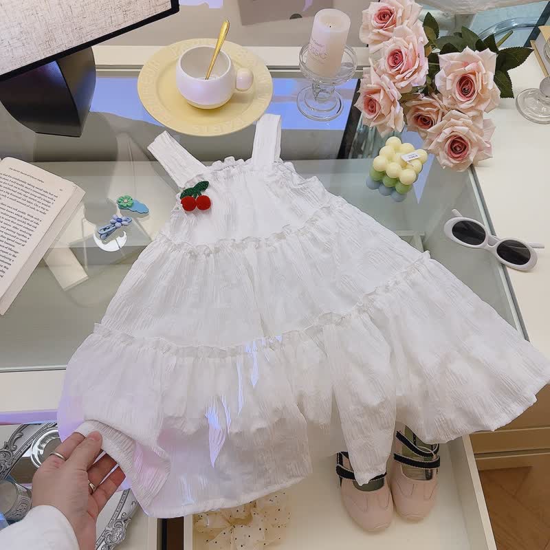 幼児用女の子向けフラワーアップリケ付きティアードノースリーブDress - 白 - 10-11歳 - image 2