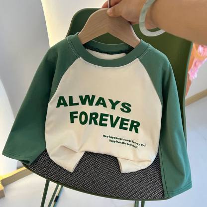 幼児用ラグランスリーブ半袖クルーネックTシャツ - グリーンスローガン - 10-11歳 - image 7