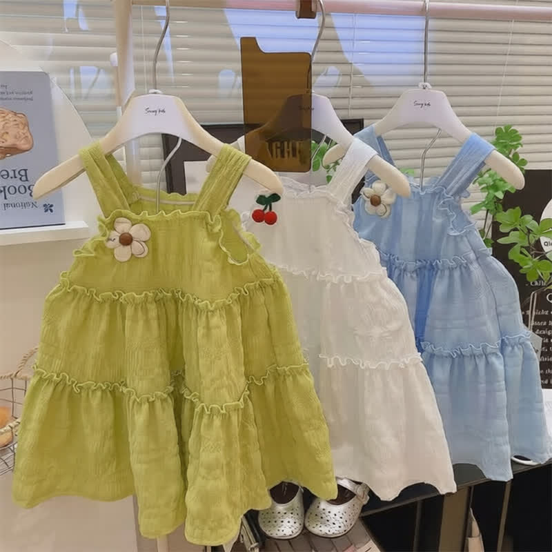 幼児用女の子向けフラワーアップリケ付きティアードノースリーブDress - image 1